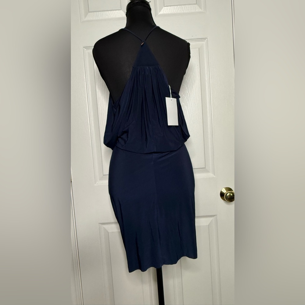 MISA Los Angeles | Domino Tie Front Midi Dress in Midnight - Picture 4 of 7